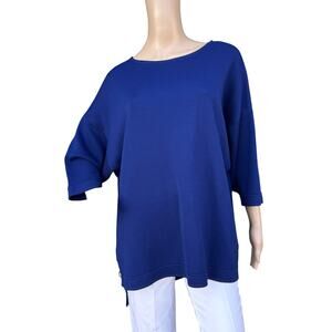 St. John S Blue Milano Knit Tunic Sweater Dolman Sleeve High Low